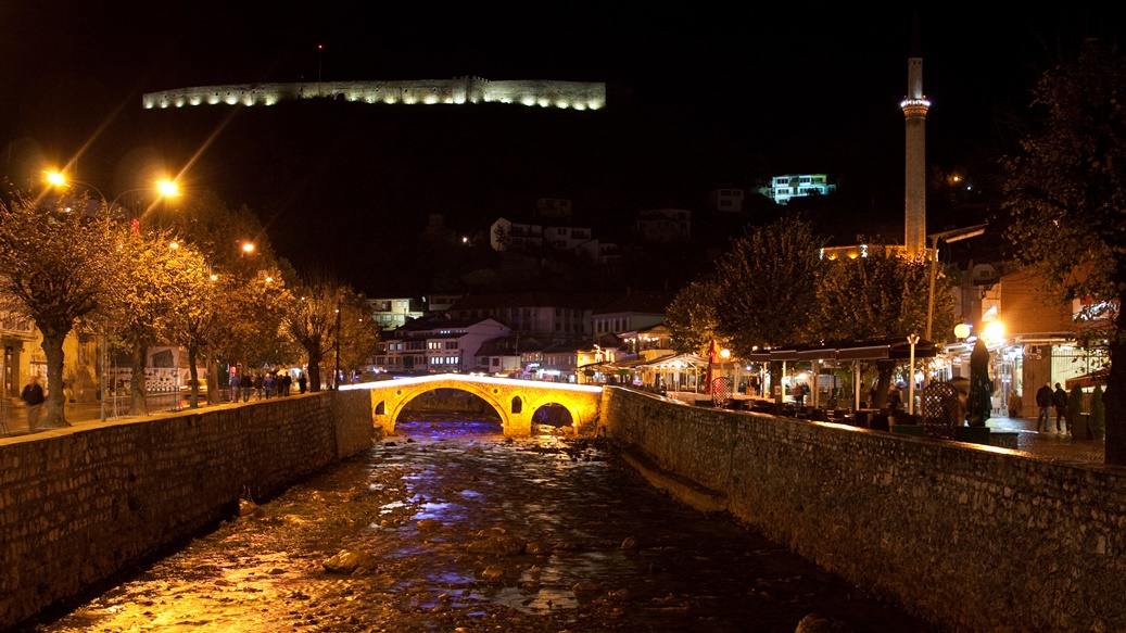Touristic town of Prizren in Kosovo by night